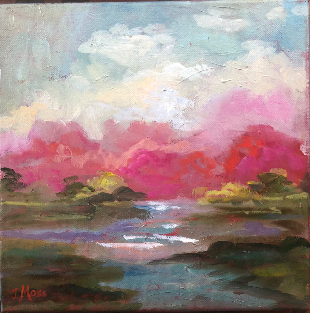 Pink Sky Landscape painting Jenny Moss - Christenberry Collection