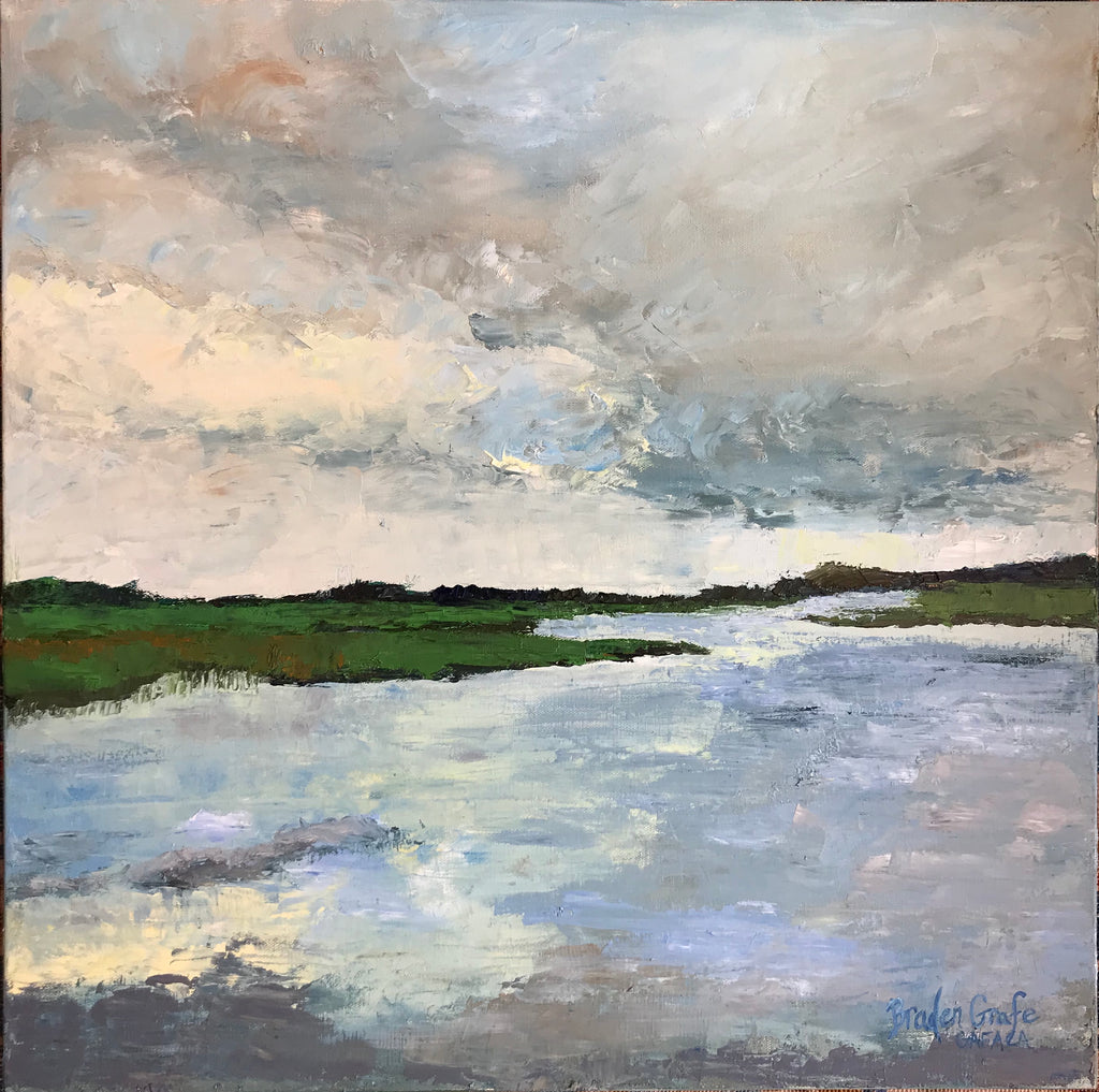 Landscape in Greens and Greys painting Braden Grafe - Christenberry Collection