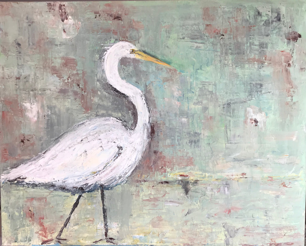 Heron in Green painting Braden Grafe - Christenberry Collection