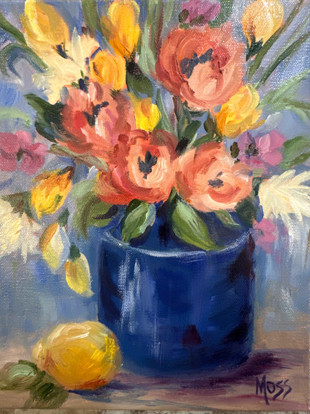 Flowers in a Blue Vase