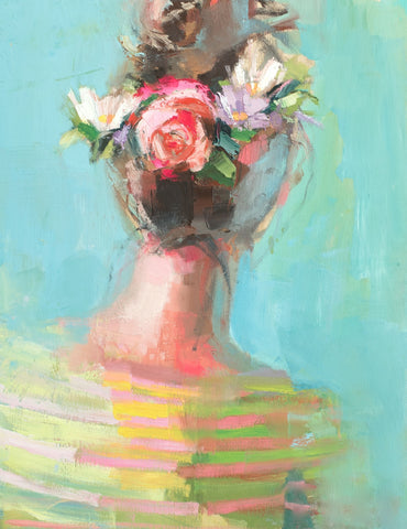 Pink Peony painting Teil Duncan - Christenberry Collection