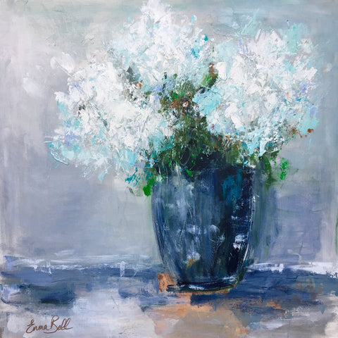 Hydrangeas in a Blue Vase painting Emma Bell - Christenberry Collection