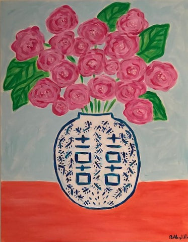 Peonies in a Ginger Jar painting Ashley Williams - Christenberry Collection