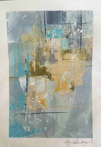 Mid Century Blue painting Kym De Los Reyes - Christenberry Collection