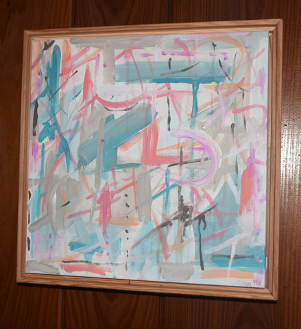 Abstract Pinks and Blues painting Jane Marie Edwards - Christenberry Collection