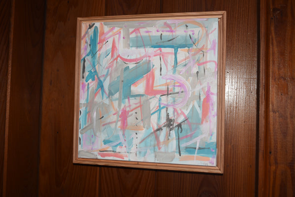 Abstract Pinks and Blues painting Jane Marie Edwards - Christenberry Collection