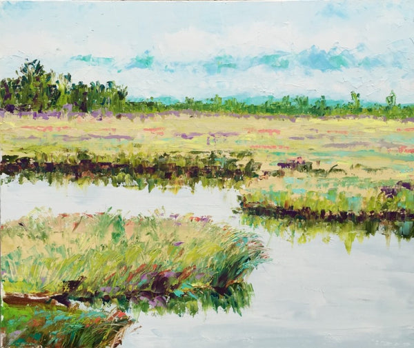 Pale Green Marshland painting Emma Bell - Christenberry Collection
