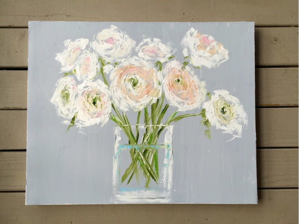 White Peonies in a Vase painting Emma Bell - Christenberry Collection