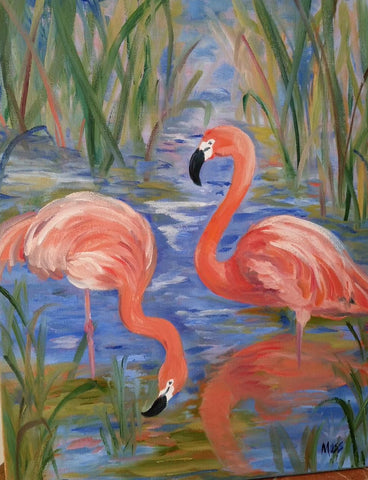 Carolina Coastal Flamingos painting Jenny Moss - Christenberry Collection