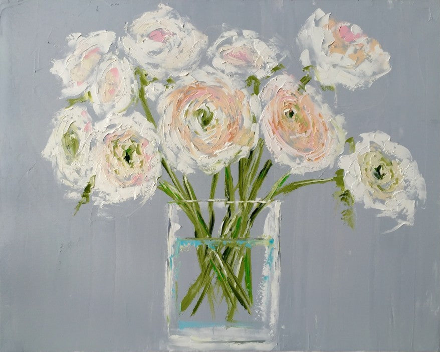 White Peonies in a Vase painting Emma Bell - Christenberry Collection