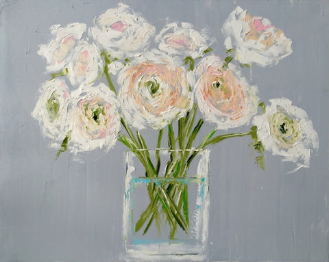 White Peonies in a Vase painting Emma Bell - Christenberry Collection
