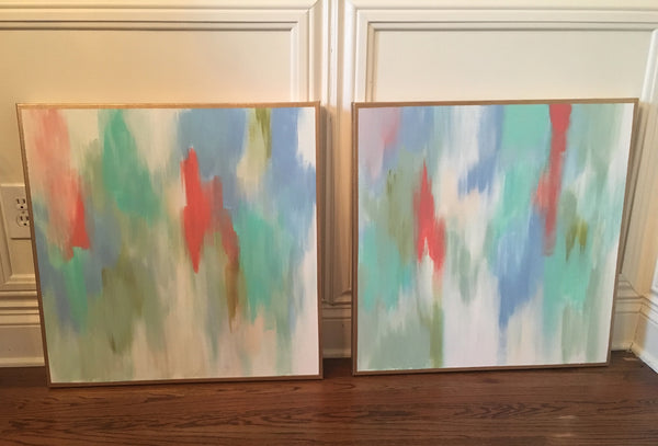 Pop of Coral I and II painting Lauren Neville - Christenberry Collection
