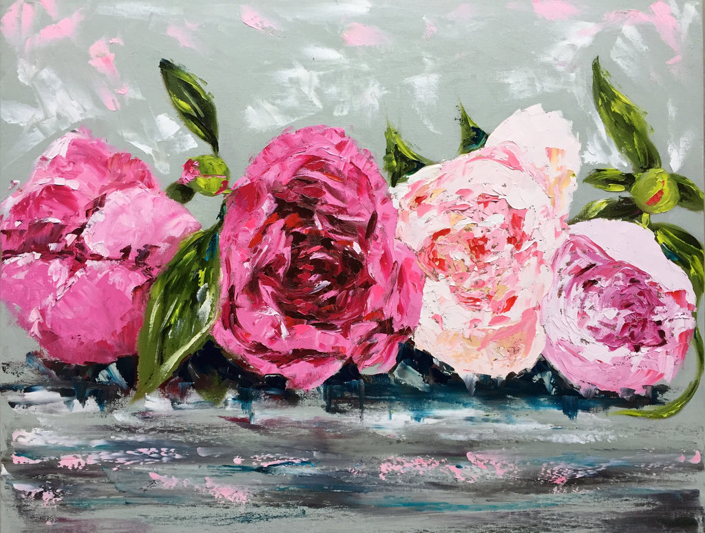 Row of Peonies 2 painting Emma Bell - Christenberry Collection