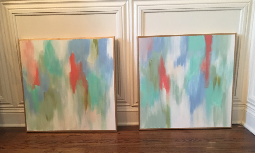 Pop of Coral I and II painting Lauren Neville - Christenberry Collection