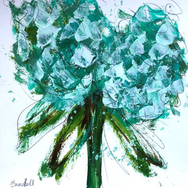 Aqua Hydrangeas II painting Emma Bell - Christenberry Collection