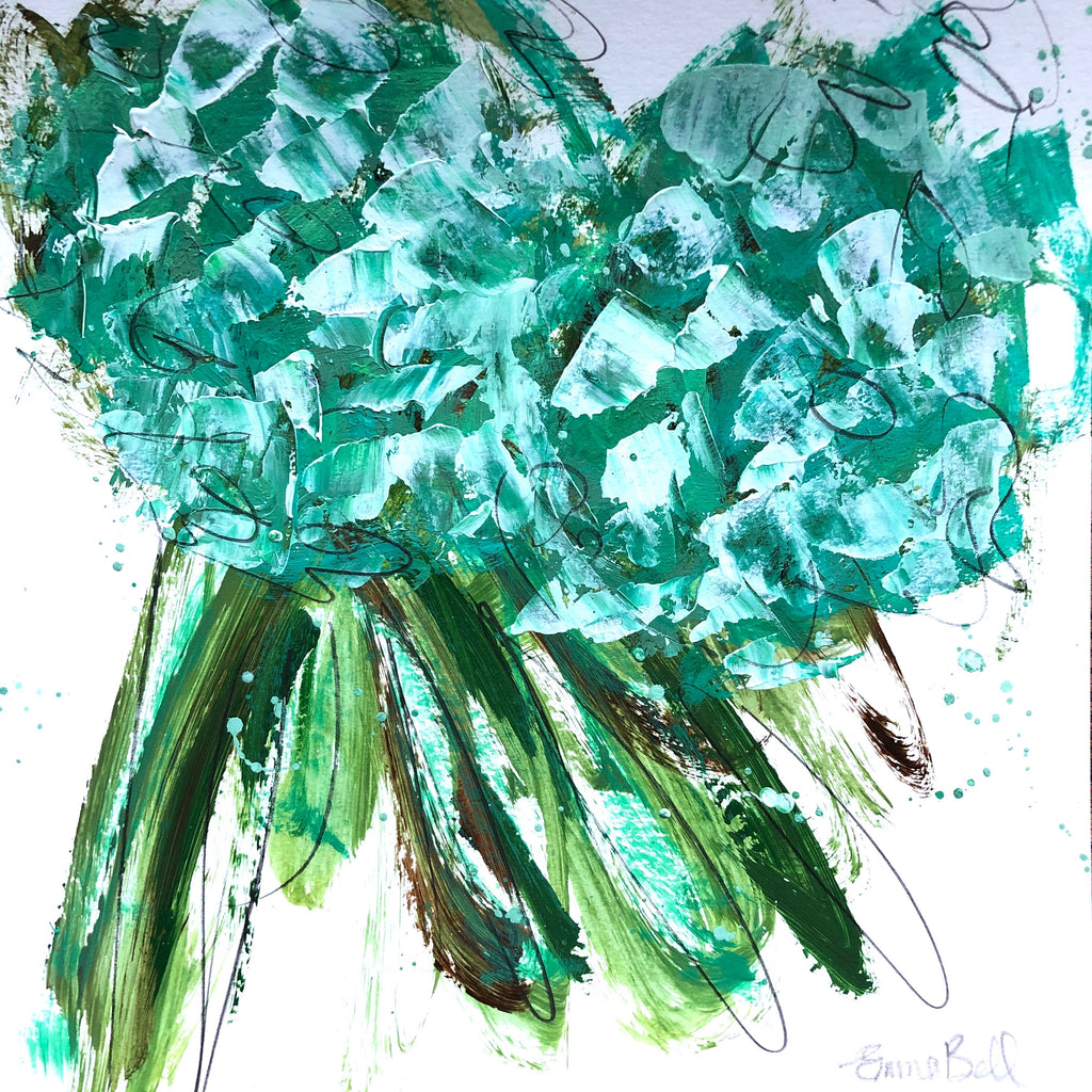 Aqua Hydrangeas I painting Emma Bell - Christenberry Collection