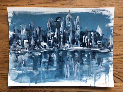 Deep Blue City Reflection painting Emma Bell - Christenberry Collection