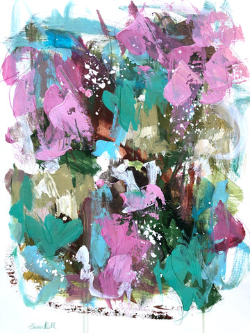 Pink and Aqua in Bloom painting Emma Bell - Christenberry Collection