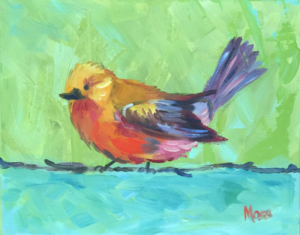 Bird on a Wire painting Jenny Moss - Christenberry Collection