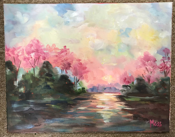 Pink Reflections painting Jenny Moss - Christenberry Collection
