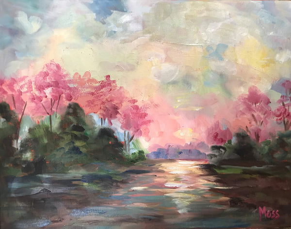 Pink Reflections painting Jenny Moss - Christenberry Collection
