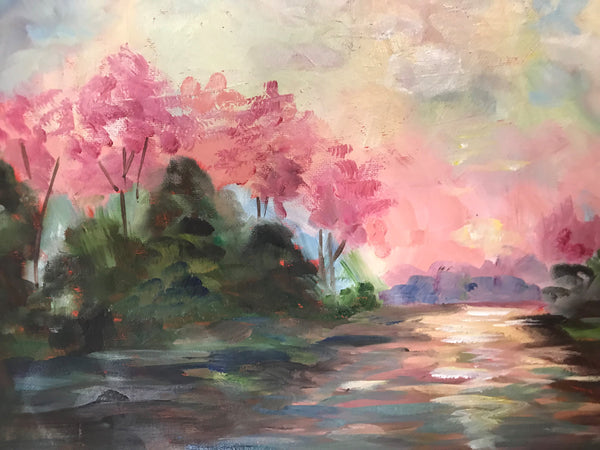 Pink Reflections painting Jenny Moss - Christenberry Collection