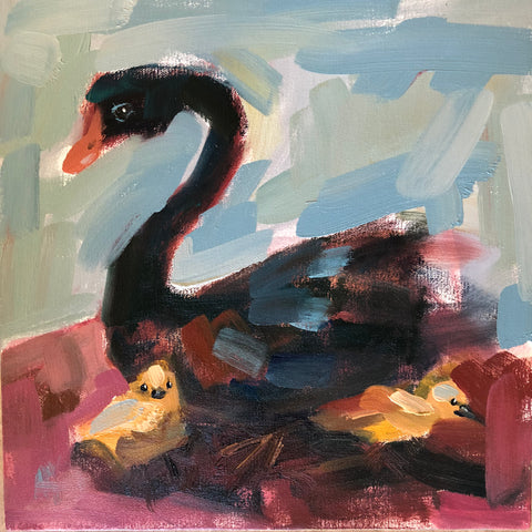 Black Swan painting Angela Moulton - Christenberry Collection