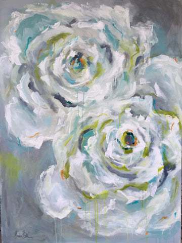 Two White Roses painting Emma Bell - Christenberry Collection