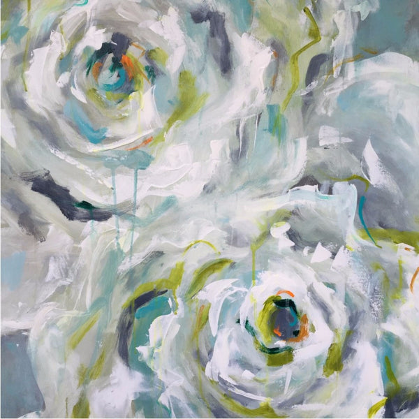 Two White Roses painting Emma Bell - Christenberry Collection