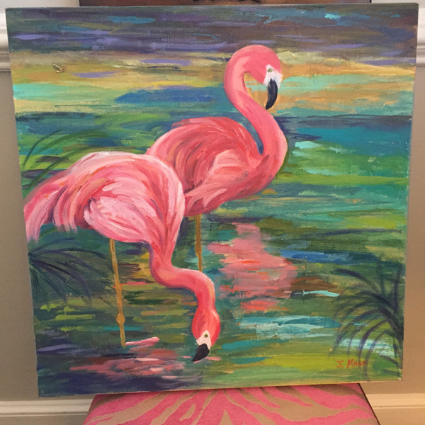 Carolina Coastal Flamingos painting Jenny Moss - Christenberry Collection