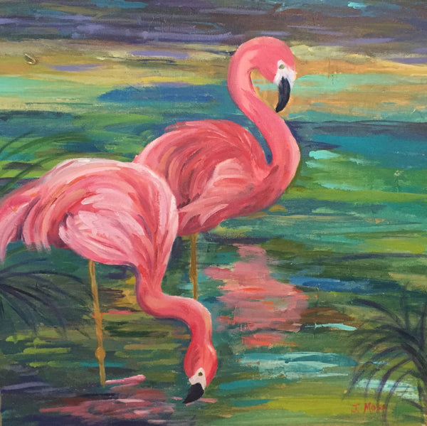 Carolina Coastal Flamingos painting Jenny Moss - Christenberry Collection