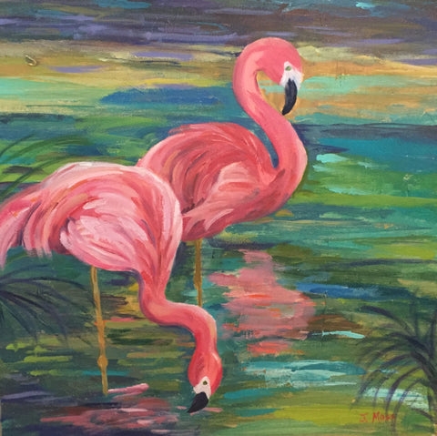 Carolina Coastal Flamingos painting Jenny Moss - Christenberry Collection