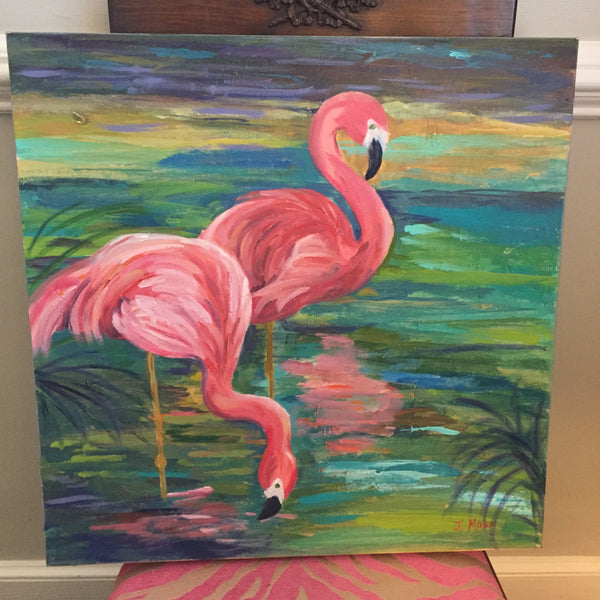 Carolina Coastal Flamingos painting Jenny Moss - Christenberry Collection
