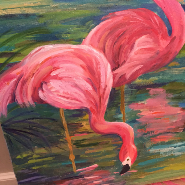 Carolina Coastal Flamingos painting Jenny Moss - Christenberry Collection
