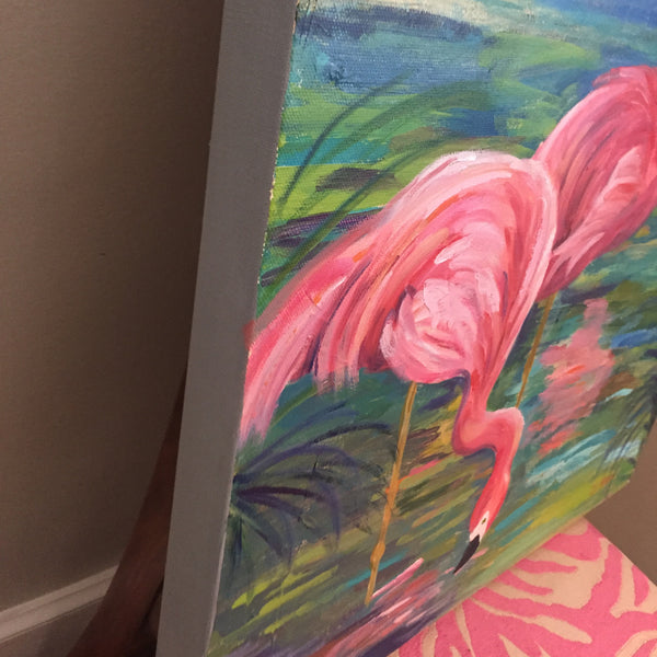 Carolina Coastal Flamingos painting Jenny Moss - Christenberry Collection