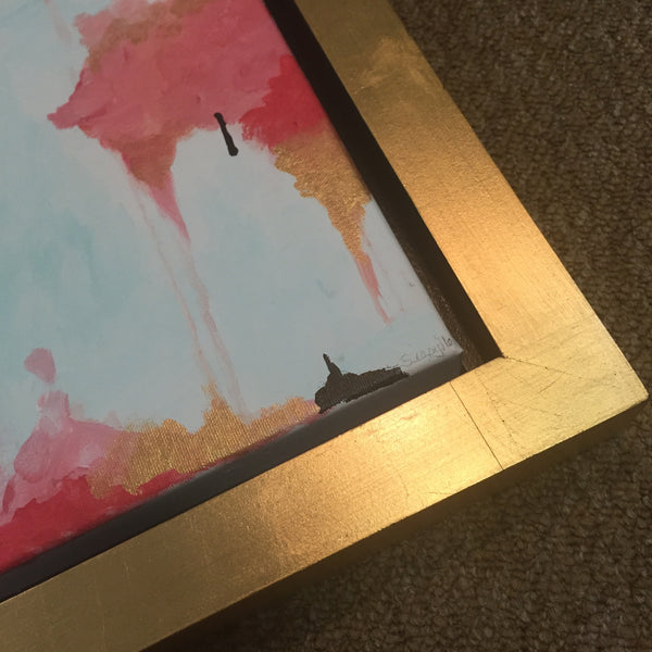 Coral and Gold Abstract painting Jane Marie Edwards - Christenberry Collection