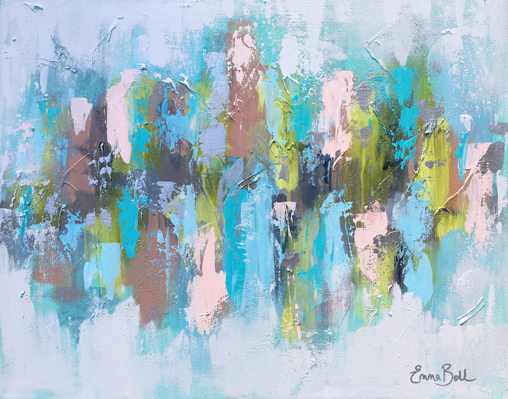 Aqua and Lime Abstract painting Emma Bell - Christenberry Collection