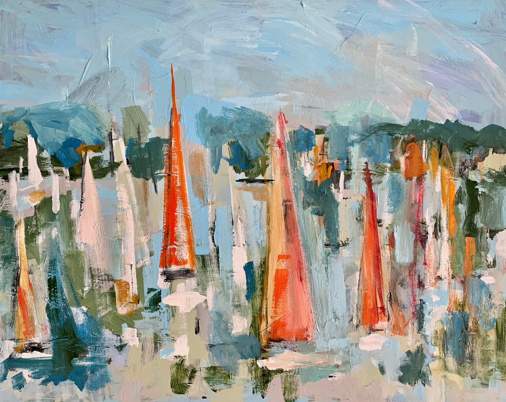 Orange Sails painting Molly Wright - Christenberry Collection
