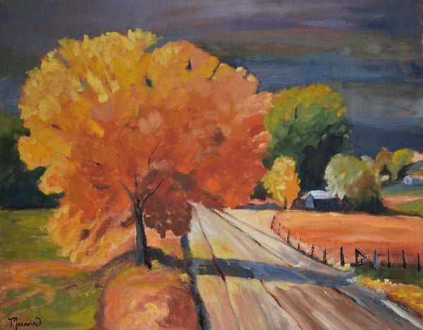 Rural Route 28 in Red painting Kathy Morawiec - Christenberry Collection