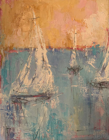 Sailing the Charleston Harbor painting Ann Schwartz - Christenberry Collection