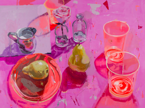 Pears on Pink painting Teil Duncan - Christenberry Collection