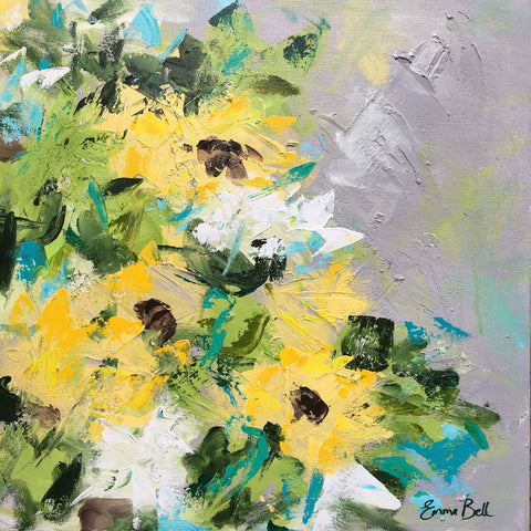 Sunflowers and Daisies painting Emma Bell - Christenberry Collection