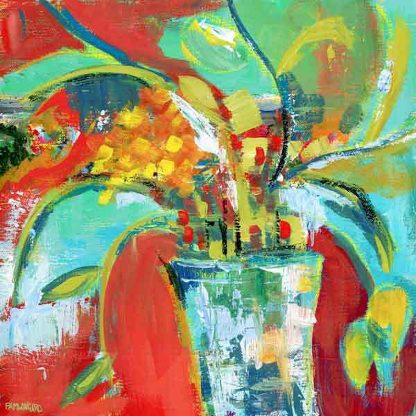 Abstract Floral in Red painting Pamela Wingard - Christenberry Collection