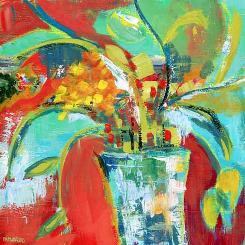 Abstract Floral in Red painting Pamela Wingard - Christenberry Collection