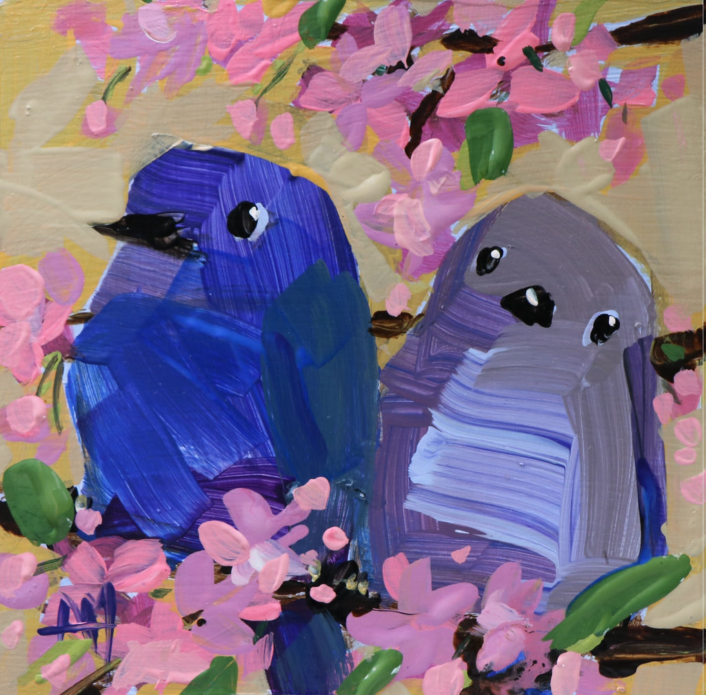Two Mountain Bluebirds no. 10 painting Angela Moulton - Christenberry Collection