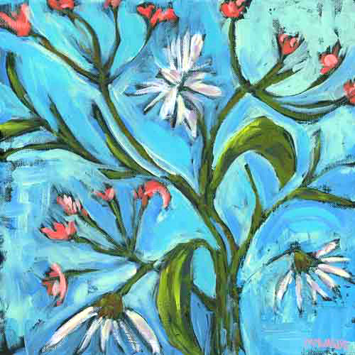 Blue Daisy Pattern painting Pamela Wingard - Christenberry Collection
