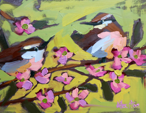 Carolina Wrens and Dogwood Blossoms painting Angela Moulton - Christenberry Collection