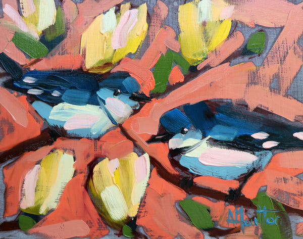 Cerulean Warblers and Magnolias painting Angela Moulton - Christenberry Collection