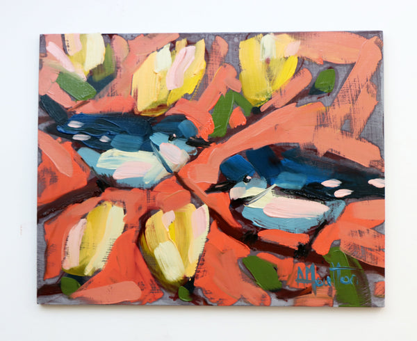Cerulean Warblers and Magnolias painting Angela Moulton - Christenberry Collection