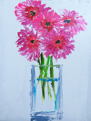 Bright Pink Gerbers painting Emma Bell - Christenberry Collection